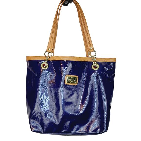 Marc Fisher Large Blue Tote Faux Leather Handles Computer, Beach, Shopping EUC - Picture 1 of 10